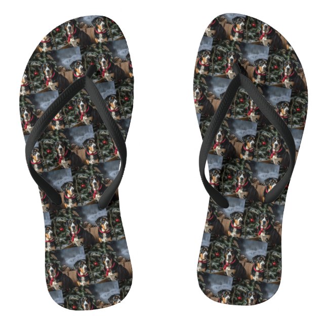 Greater Swiss Mountain Snowy Sleigh Christmas  Thongs (Footbed)