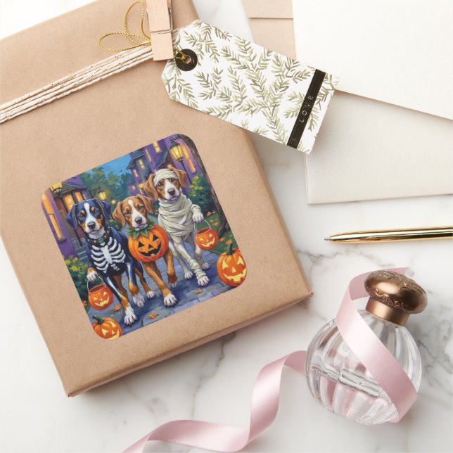 Greater Swiss Mountain Trick-or-Treating Halloween Square Sticker (Gifting)