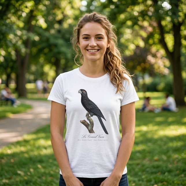 Greater Vasa Parrot, Coracopsis Vasa Illustration T-Shirt (Greater Vasa Parrot, Coracopsis Vasa Illustration. Women Basic White T-Shirt)