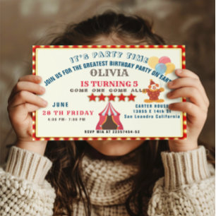 GREATEST 5TH  Birthday Party Circus THEME Invitation