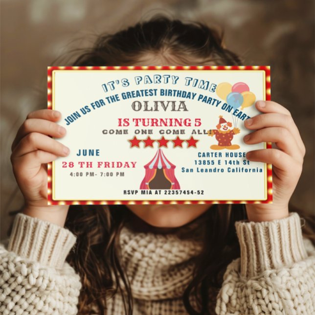 GREATEST 5TH  Birthday Party Circus THEME Invitation (Creator Uploaded)