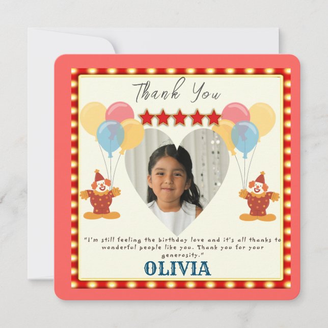 GREATEST 5TH  Birthday Party Circus THEME Thank You Card (Front)