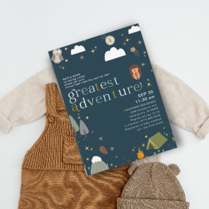 Greatest Adventure Boy Navy Blue  Baby Shower Invitation