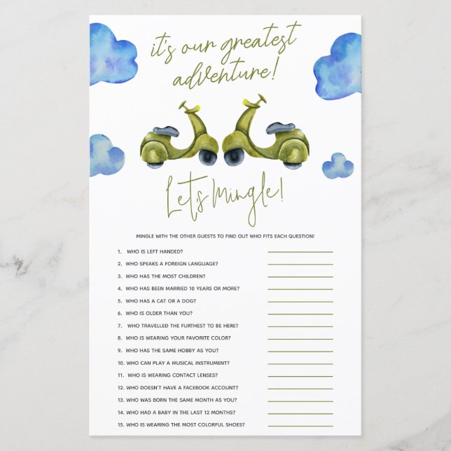 Greatest Adventure, Scooter, Bridal Shower Game (Front)