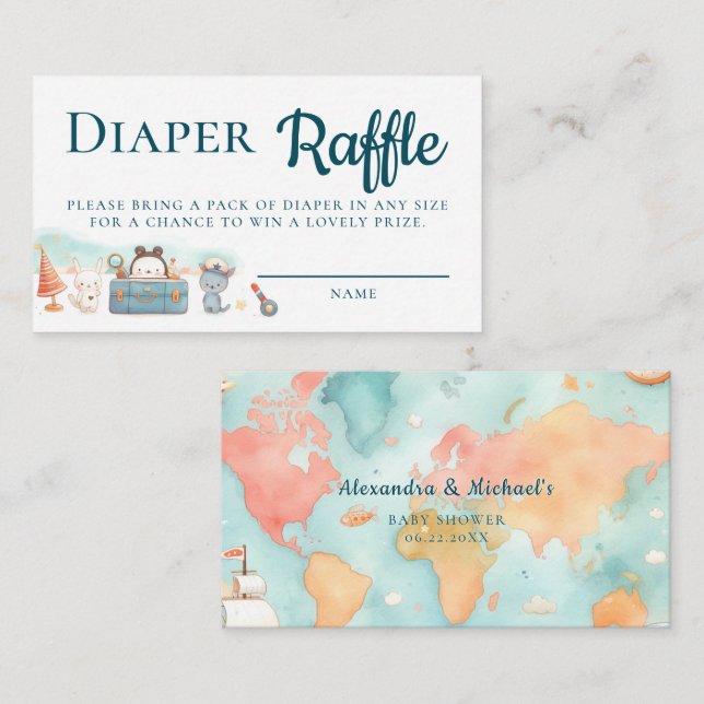 Greatest Adventure Teal Diaper Raffle Baby Shower Enclosure Card (Front/Back)