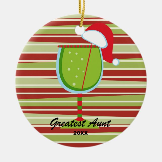 Greatest Aunt Wine Glass Christmas Ornament (Front)