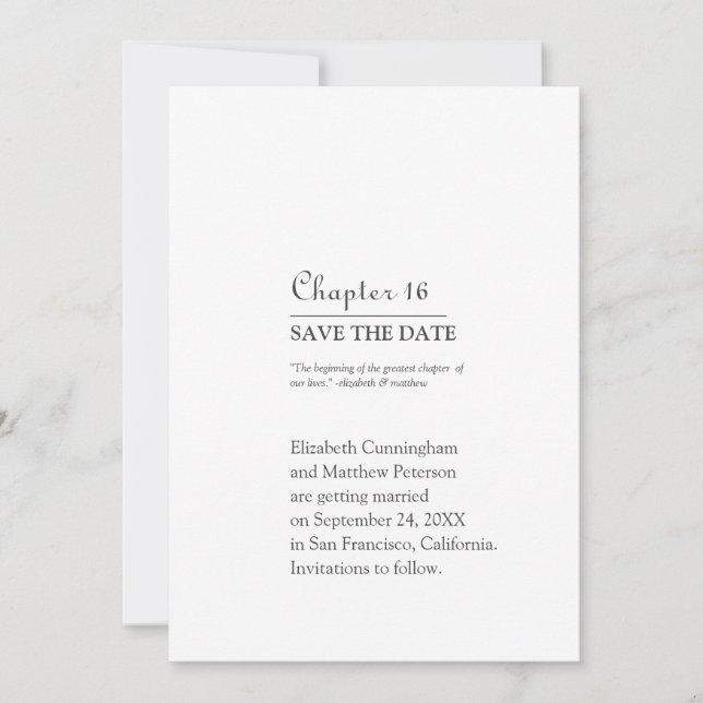 Greatest Chapter Of Our Lives | Wedding Save The Date (Front)