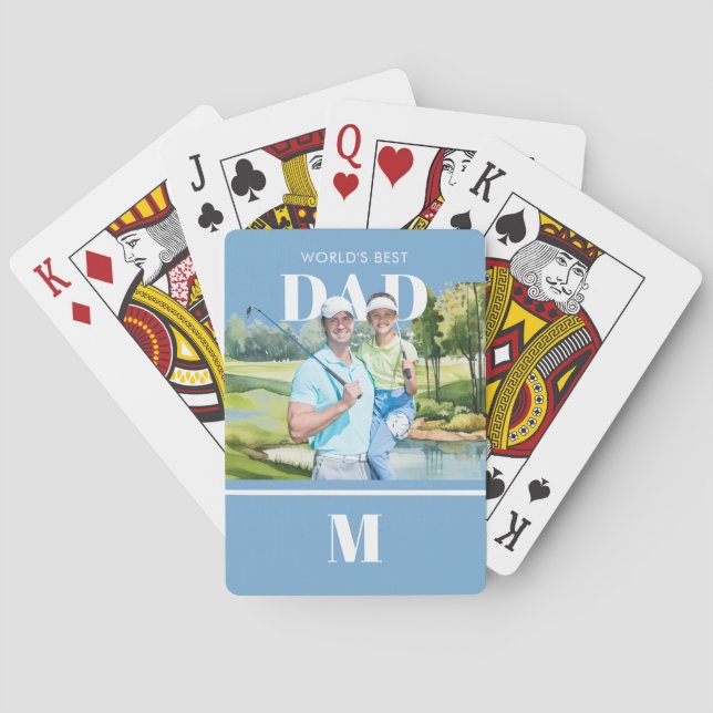 Greatest Dad Custom Photo Monogram Golf Course Playing Cards (Back)