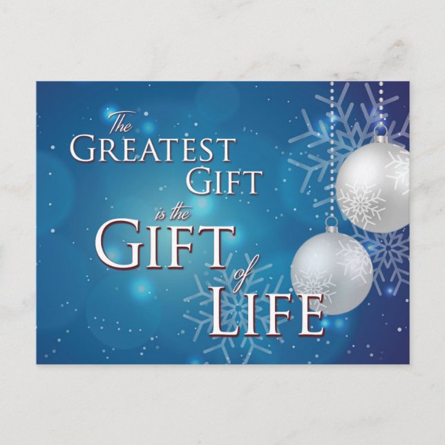 Greatest Gift, Gift of Life, donor, Christmas Postcard (Front)