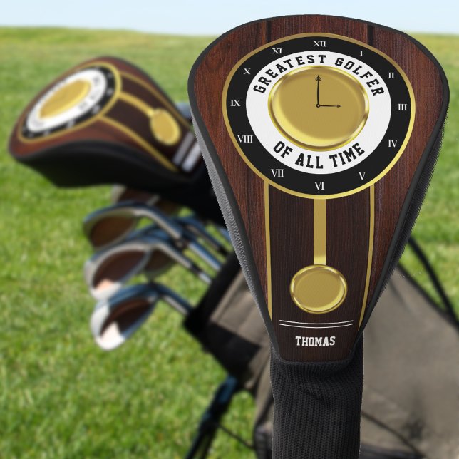Greatest Golfer of all Time Grandfather Clock Golf Head Cover (cool rustic greatest golfer of all time grandfather clock golf head cover with red wood and name)