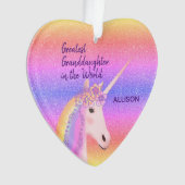 Greatest Granddaughter Unicorn Personalised Ornament (Front)