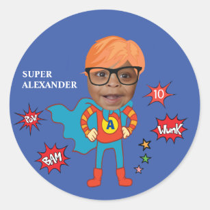 Greatest Kid Superhero Awesome Comic Birthday Classic Round Sticker