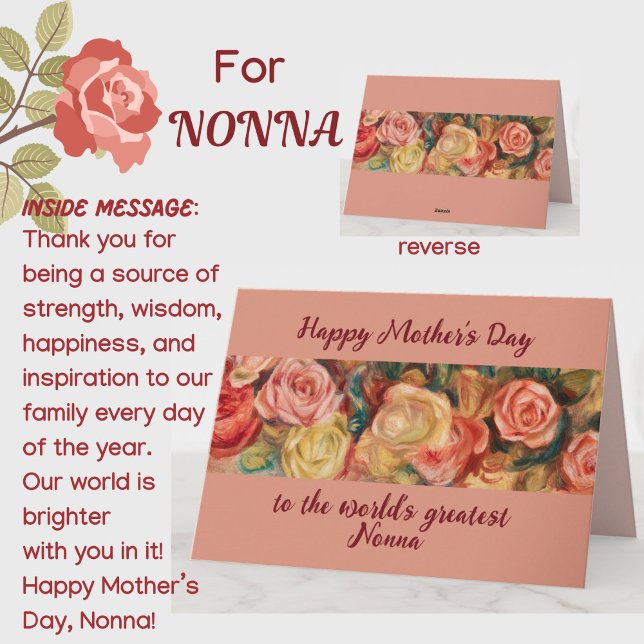 'Greatest Nonna' Mother's Day Italian Grandmother Card (A beautiful floral roses Mother's Day card for your special Italian Nonna grandmother! Customizable.)