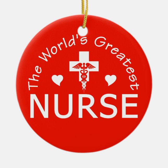 Greatest Nurse ornament, customise Ceramic Tree Decoration (Front)