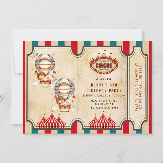 Greatest Show On Earth Circus Birthday Invite (Front)