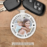 GREATEST STEPDAD Black Photo Personalised Key Ring<br><div class="desc">Create a personalised greatest stepdad keychain with photo and editable title GREATEST STEPDAD with custom black text beneath the photo. PHOTO TIP: For fastest/best results, choose a photo with the subject in the middle and/or pre-crop it to a square shape BEFORE uploading. Contact the designer via Zazzle Chat or makeitaboutyoustore@gmail.com...</div>