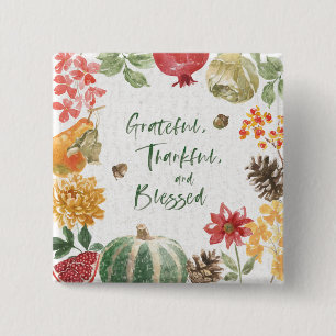Greatful, Thankful, and Blessed Harvest 15 Cm Square Badge