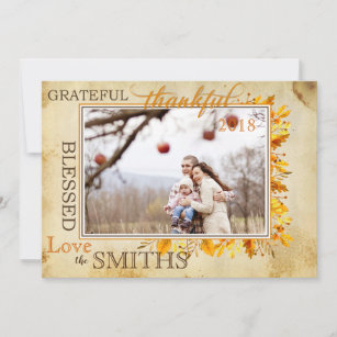 Greatful,Thankful, Blessed Fall Photo Card