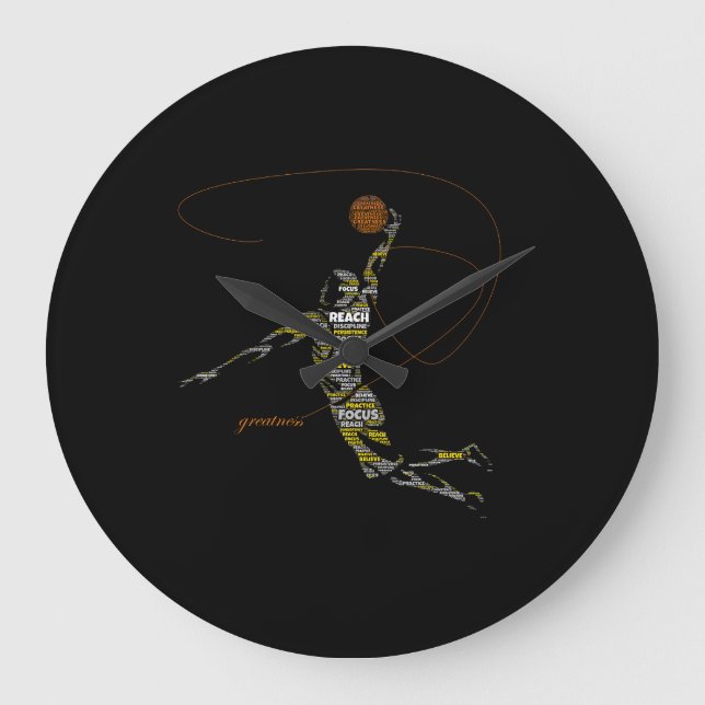 Greatness Basketball Typography Large Clock (Front)