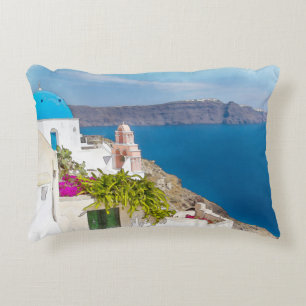 Grecian Paradise. Watercolor painting of Santorini Decorative Cushion