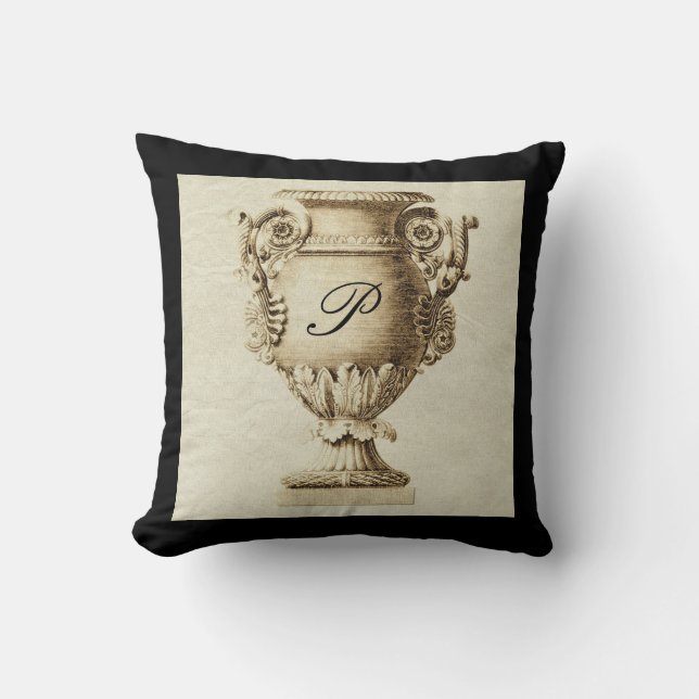 Grecian Roman Urn Amphora Monogram Throw Pillow (Front)