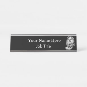 Greco Roman Marble Bust Classical Black and White Desk Name Plate