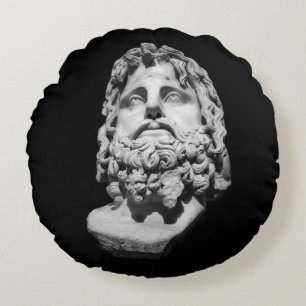 Greco Roman Marble Bust Classical Black and White Round Cushion