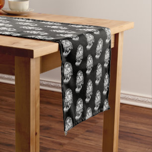 Greco Roman Marble Bust Classical Black and White Short Table Runner