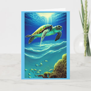 Gree Sea Turtle Blank Birthday Card