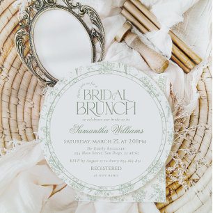 Gree Toile Floral Vintage Bridal Shower Invitation