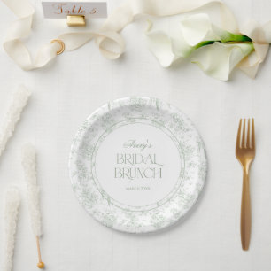 Gree Toile Floral Vintage Bridal Shower Welcome Paper Plate
