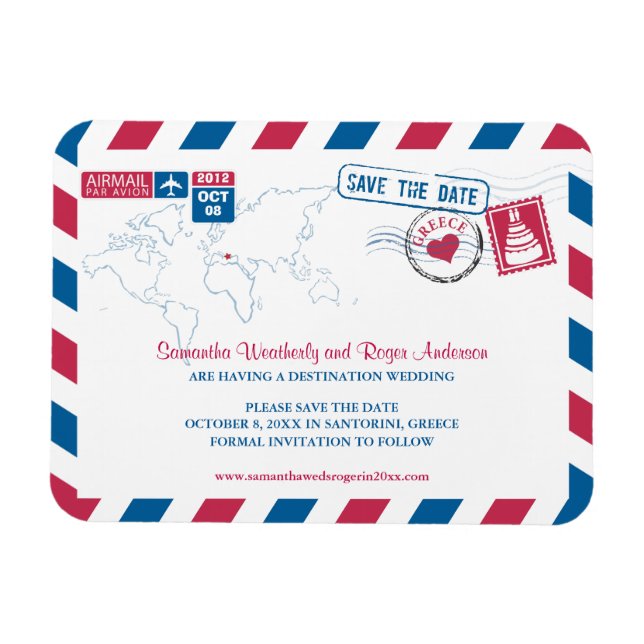 Greece Air Mail Wedding Save the Date 3x4 Magnet (Horizontal)