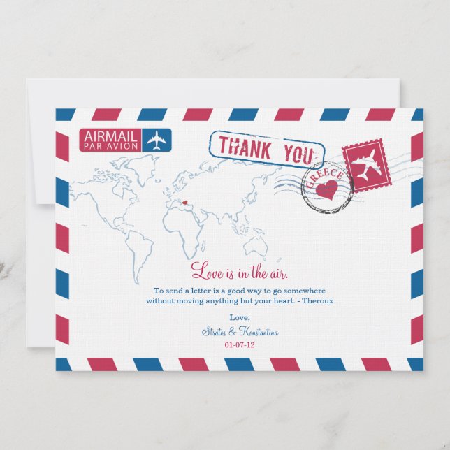 Greece Air Mail Wedding Thank You (Front)
