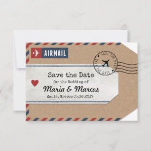 Greece Airmail Luggage Tag Save Date with Map Save The Date