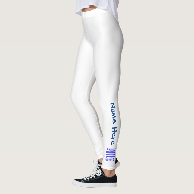 Greece and Greek Flag Blue Personalisation  Leggings (Left)