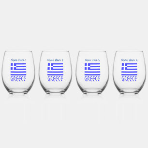 Greece and Greek Flag Blue Personalisation Stemless Wine Glass