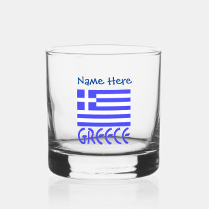 Greece and Greek Flag Blue Personalisation Whiskey Glass