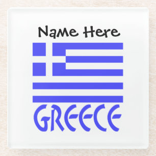 Greece and Greek Flag Personalised  Glass Coaster