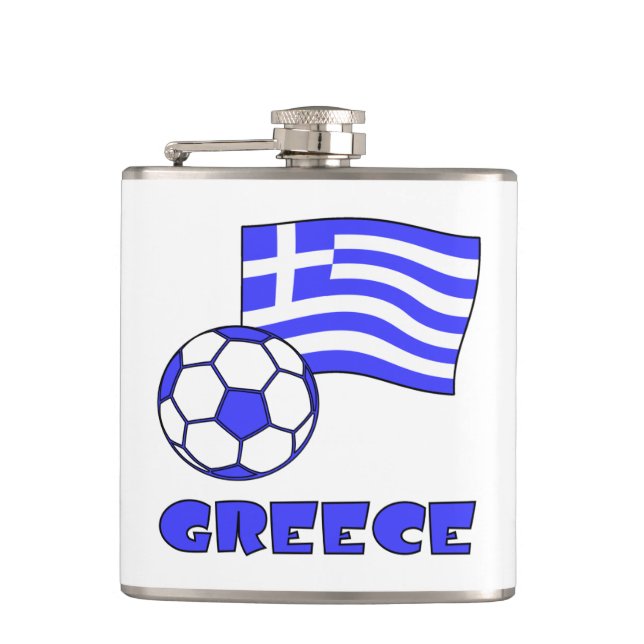 Greece and Greek Flag Soccer Ball Hip Flask (Front)