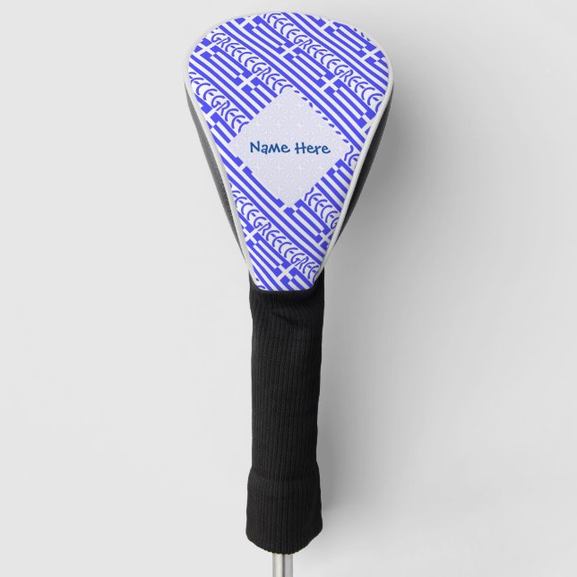 Greece and Greek Flag Tiled Blue Personalisation  Golf Head Cover (Front)