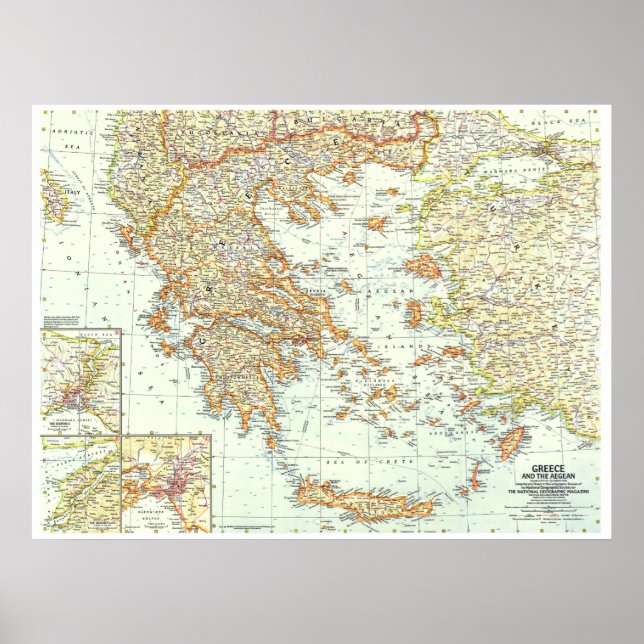 " Greece and the Aegean: 1958 detailed map ... Poster (Front)