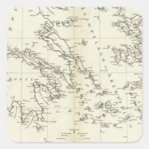 Greece and Turkey Engraved Map Square Sticker
