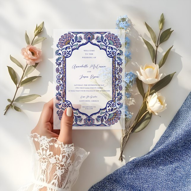 Greece Architecture Floral Decorate Frame Wedding Vellum Invitations (Creator Uploaded)
