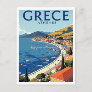 Greece Athens Coastal Harbor Travel Postcard