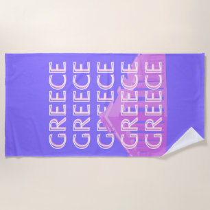 Greece, Athens Travel Art, Retro Travel Art Beach Towel