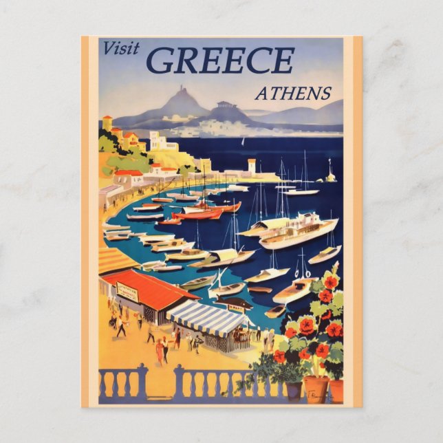 Greece Athens Vintage Travel  Holiday Postcard (Front)