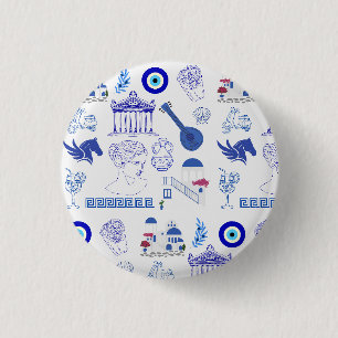 Greece Blue and White 3 Cm Round Badge