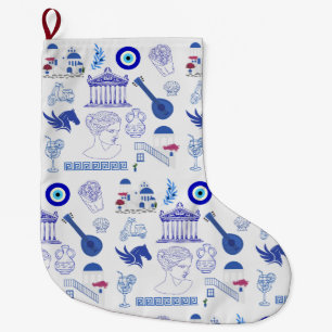 Greece Blue and White Large Christmas Stocking