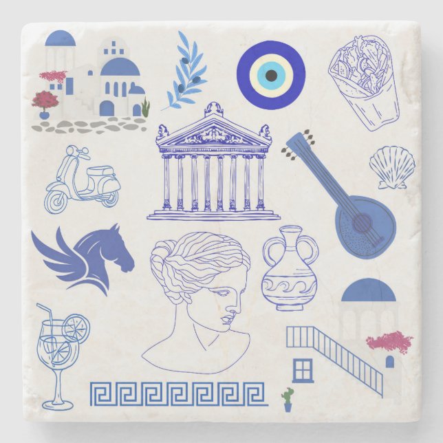  Greece Blue and White Stone Coaster (Front)