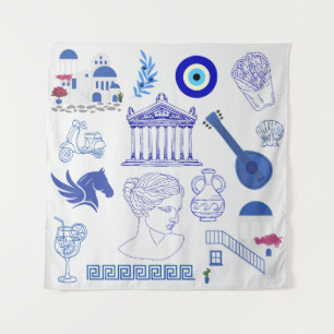 Greece Blue and White Tapestry